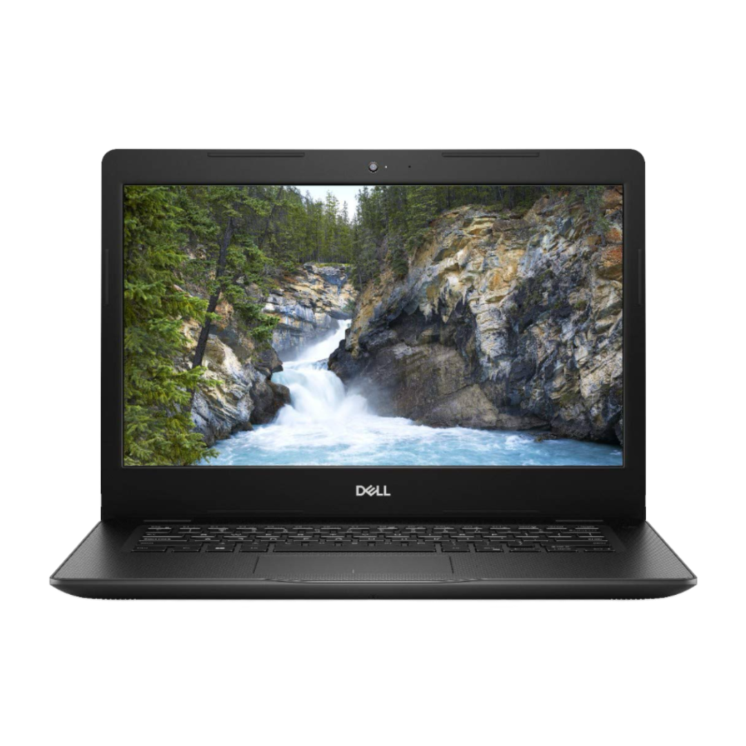 Black Dell Latitude laptop with a scenic display