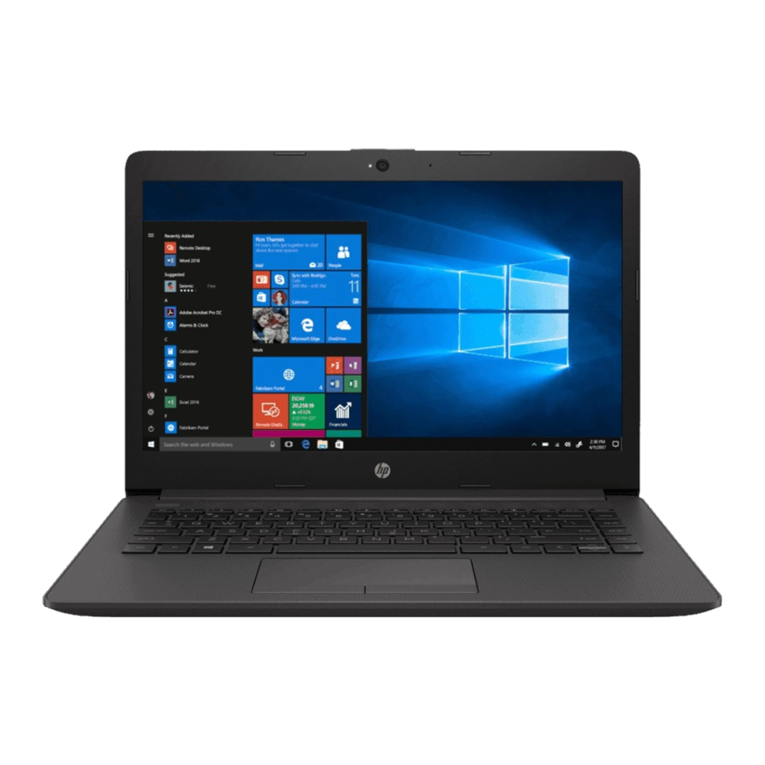 Black HP laptop with Windows operating system
