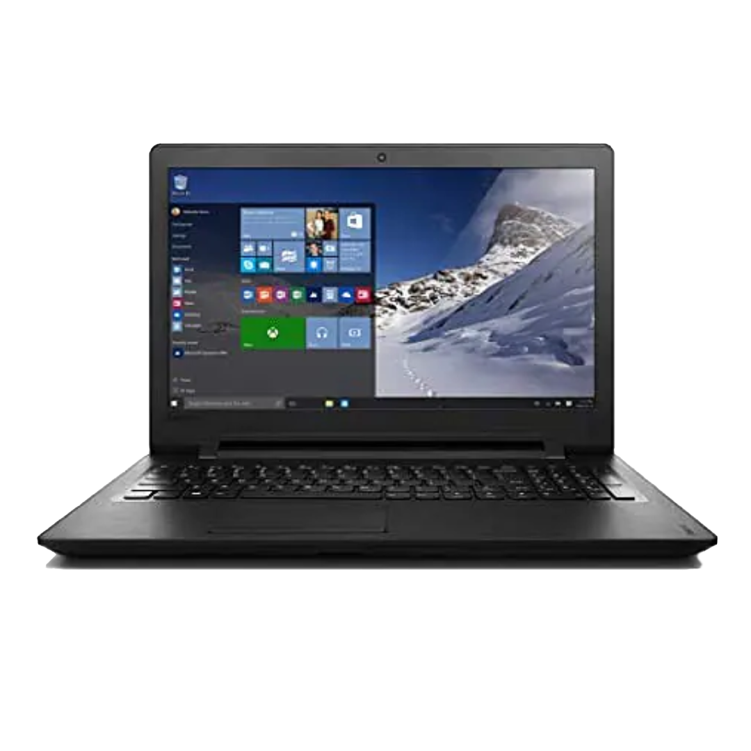Black Lenovo laptop displaying Windows