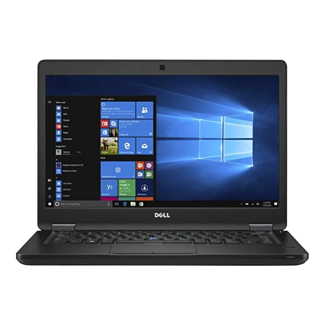 Black Dell laptop showing Windows on display