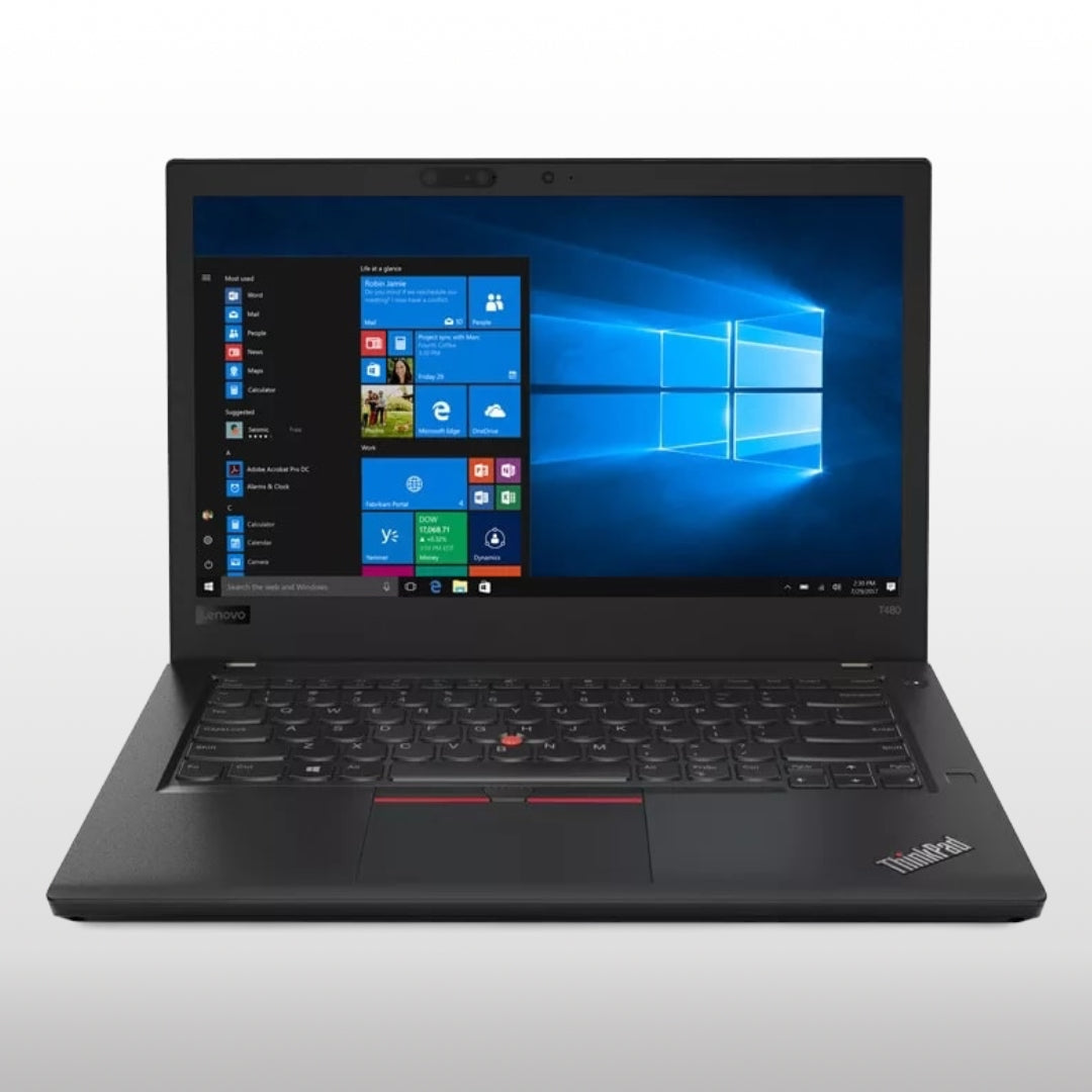 Thinkpad T480 laptop with Windows operating system on a white background