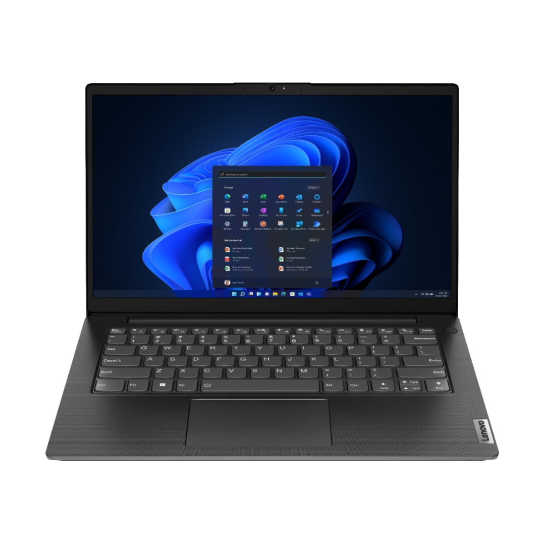 Lenovo laptop in dark grey showing Windows 11