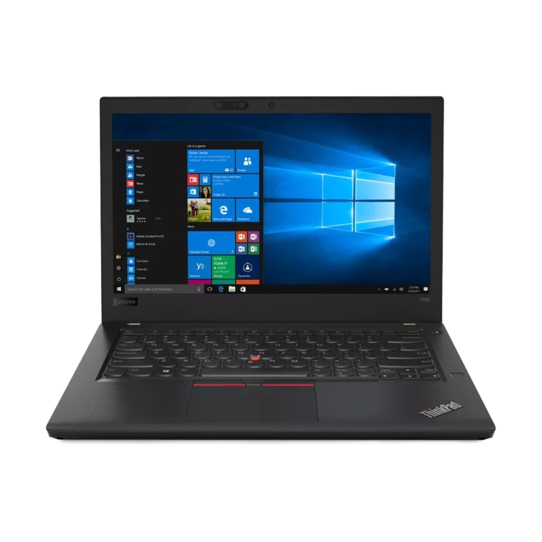 Thinkpad T480 laptop with Windows operating system on a white background